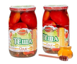 Paradajky marinované Slivka s medom Olya 880 g (čistá hmotnosť: 450 g) Lackmann