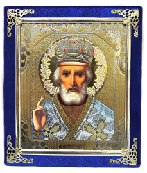 Ikona v zamate 15×18 cm Nikolaj (modrá)