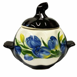 Keramický hrniec Modré tulipány 0,75l