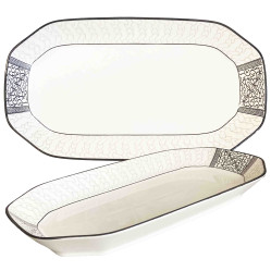 Obdélníkový porcelánový talíř „Černý vzor“ 36×20 cm 890 ml