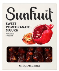 Sladký sudžuk s vlašskými orechmi a príchuťou granátového jablka 500g Sunfruit