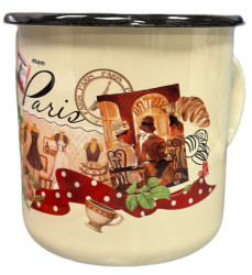 Smaltovaný hrnek bežový Ulice Paříže 1L