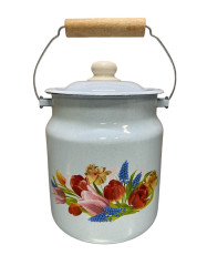 Smaltovaný bidon s vekom modrý 3,5 l Jarná kytica