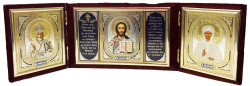Ikona v zamate 4-stredná Matrona a Nikolaj 12x40cm skladacia
