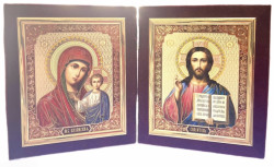Ikona v zamate dvojitá 12x20cm Kazanskaja a Spasiteľ