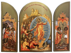 Ikona Voskresenie Christovo kríž červená 18x24 drevená trojitá