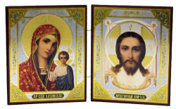 Ikona Kazanskaja a Vsederžitel nerukotvorenny 15x22cm drevená dvojitá