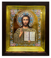 Ikona drevená so sklom 17x20 cm Spasiteľ (zlatá)
