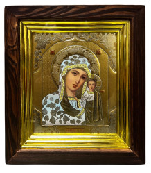 Drevená ikona so sklom 15x18 cm Kazanská (zlatá)