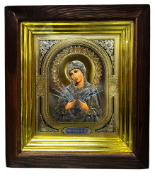 Drevená ikona so sklom 15x18 cm Semistrelnaja (strieborná)
