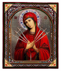 Ikona drevená Semistrelná 15×18 cm v puzdre (strieborné pozadie)