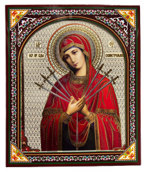 Ikona drevená Semistrelná 15×18 cm v puzdre (zlaté pozadie)