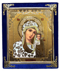 Ikona v zamate 15×18 cm Kazanská (modrá)
