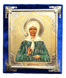 Ikona v samete 15×18 cm Matrona (modrá)