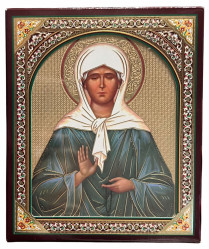 Ikona drevená Matrona 10×12 cm v puzdre (zlaté pozadie)