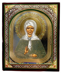 Ikona drevená Matrona 10×12 cm v puzdre (strieborné pozadie)