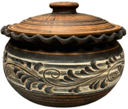 Keramický hrnec červená hlína 4L bílý ornament