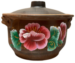 Keramický hrnec červená hlína 3L barevné květy