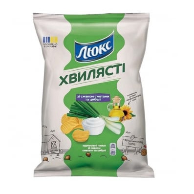 detail Vlnité zemiakové lupienky s príchuťou smotany a zelenej cibuľky 125 g LUX