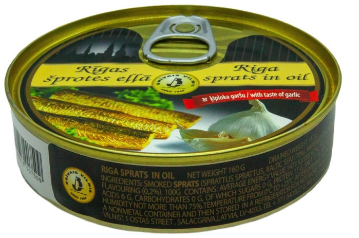 detail Údené šproty s cesnakom 160g Brivais Vilnis