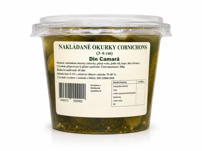 detail Nakladané uhorky–cornichons (3–6 cm) 200 g Din Camară