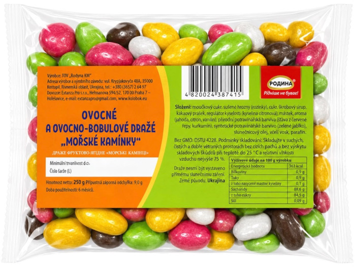 detail Ovocné a ovocno-čučoriedkové dražé „Morské kamienky“ 250g Rodyna