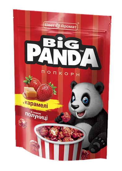 detail Popcorn v karameli s jahodovou príchuťou 90g Big Panda