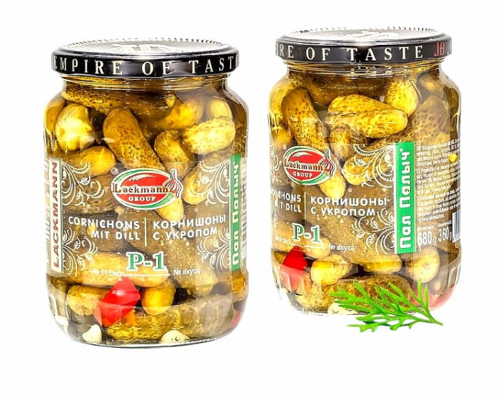 detail Kornišóny P‑1 s kôprom 720ml Lackmann (čistá hmotnosť: 360g)