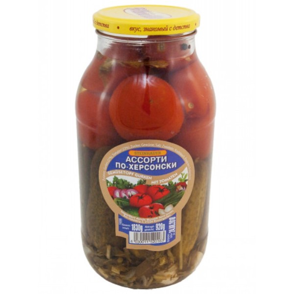 detail Nakládaná rajčata a okurky Po Chersonský 925g