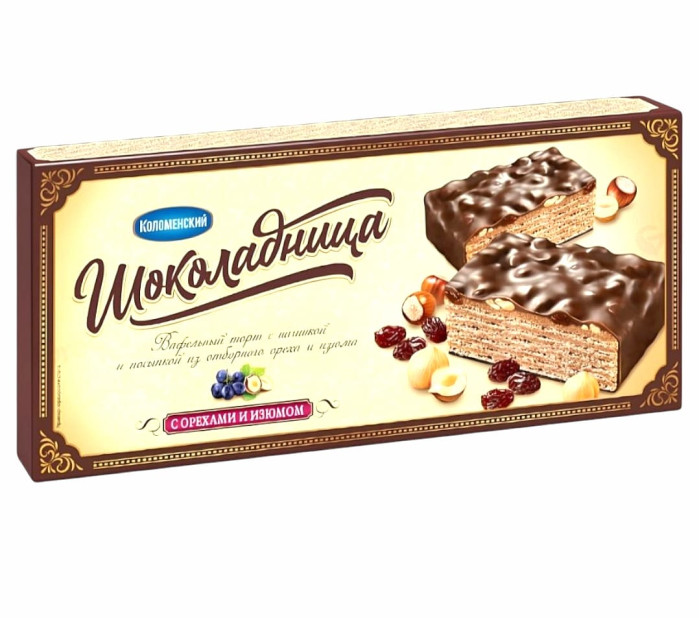 detail Oblátková torta Šokoladnica s orechmi a hrozienkami 250 g Kolomenskij