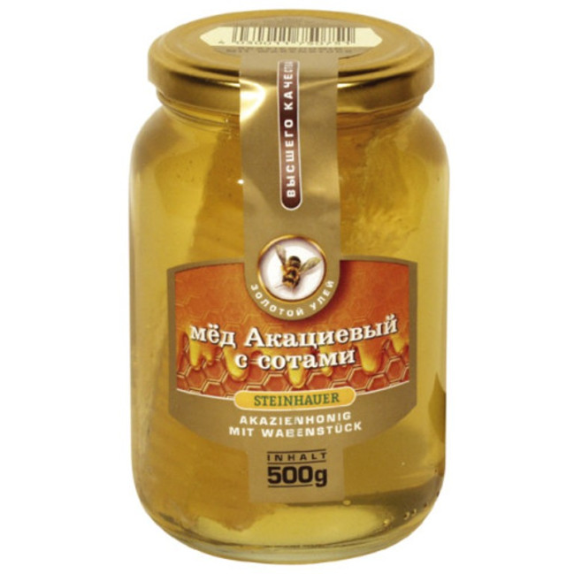 detail Akátový med s kouskem plástvé 500g Steinhauer