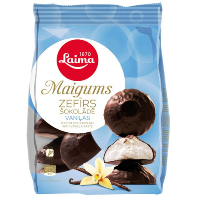 detail Vanilkový zefír v cokoládové poleve 175g Laima