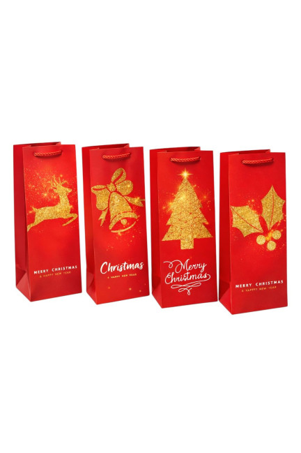 detail Darčeková taška na fľašu 35×12 cm „Mix Nový rok“ červené
