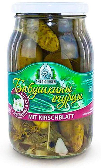 detail Uhorky s višnovým listom 900ml Babuškiny