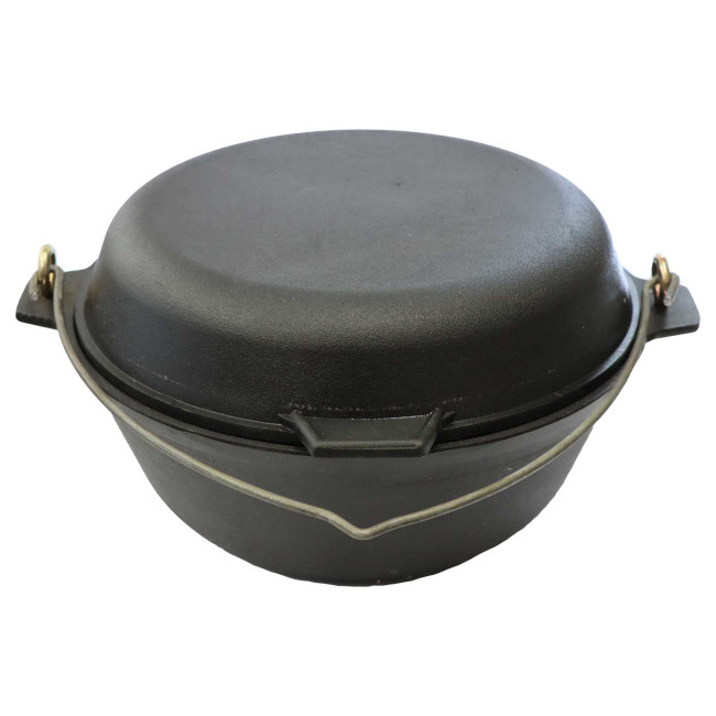 detail Liatinový kotlík + liatinová panvica ako pokrievka 3L Kamskaja posuda