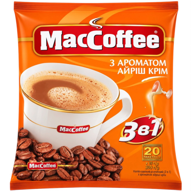 detail Instantný kávový nápoj 3v1 s príchuťou írskej smotany 360g (20 vrecúšok po 18g) MacCoffee