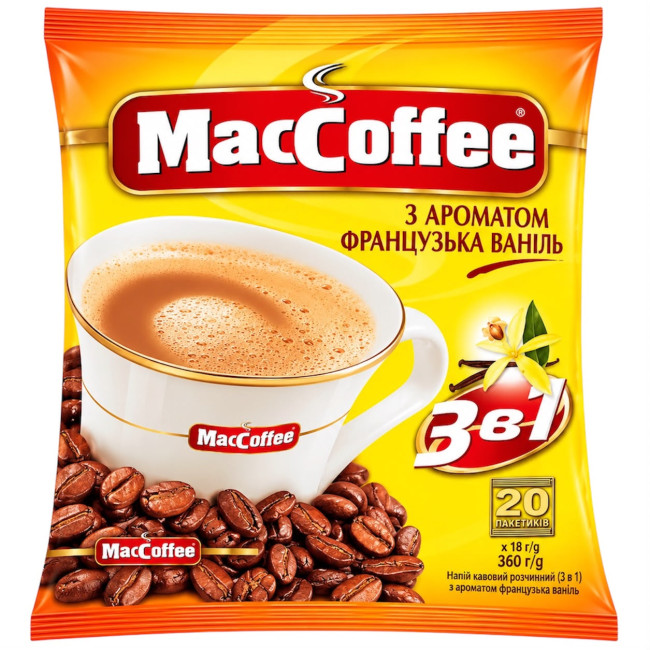 detail Instantný kávový nápoj 3v1 s príchuťou francúzskej vanilky 360g (20 vrecúšok po 18g) MacCoffee