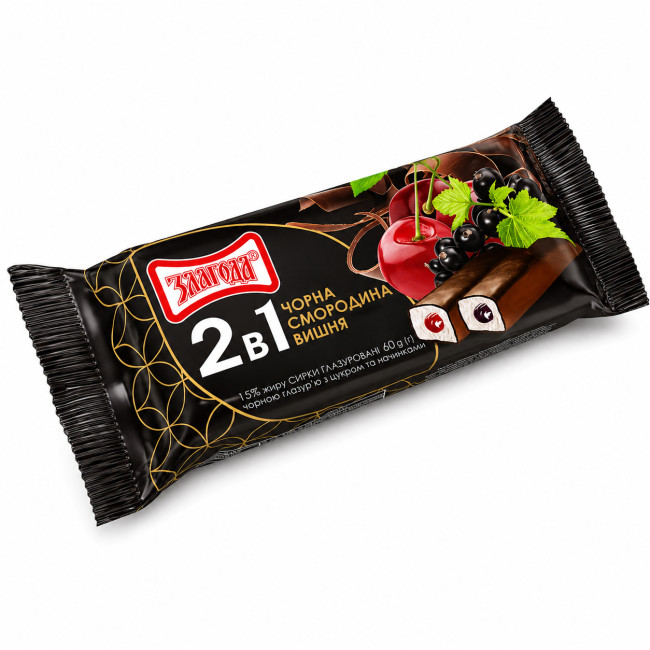 detail Tvarohové tyčinky 2v1 s náplňou čierne ríbezle a višňa 60g Zlagoda