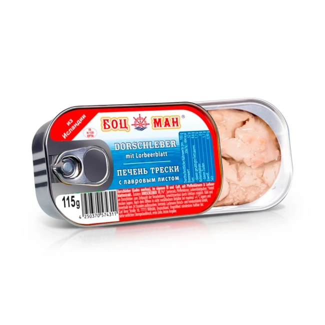 detail Tresčia pečeň s bobkovým listom Bocman 115g