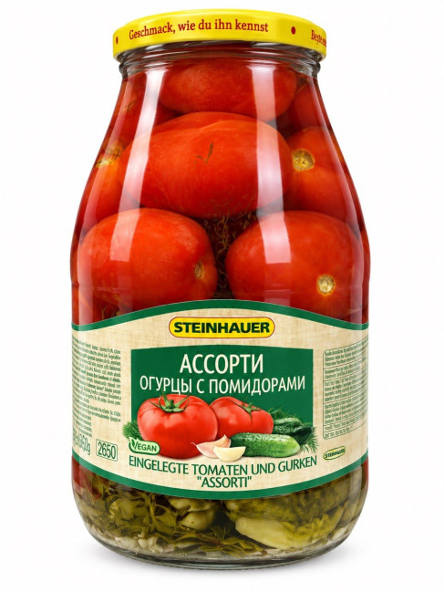 detail Nakladané paradajky a uhorky „Assorti“ 2650ml Steinhauer