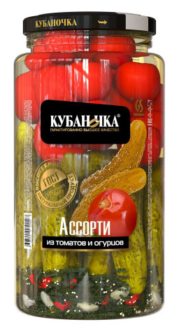 detail Assorti paradajky a uhorky 750 g Kubanochka