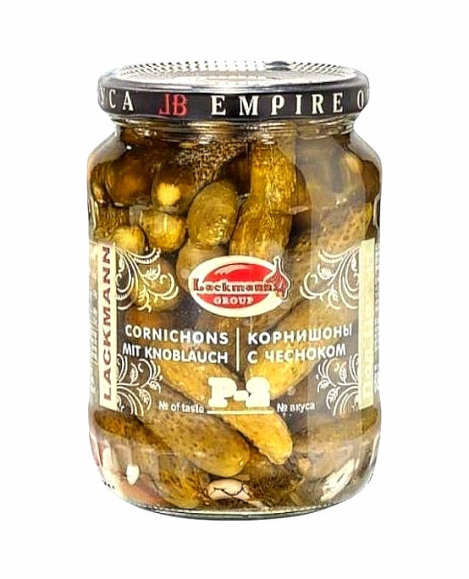 detail Kornišony P-2 s cesnakom 720ml Lackmann (čistá hmotnosť: 360g)