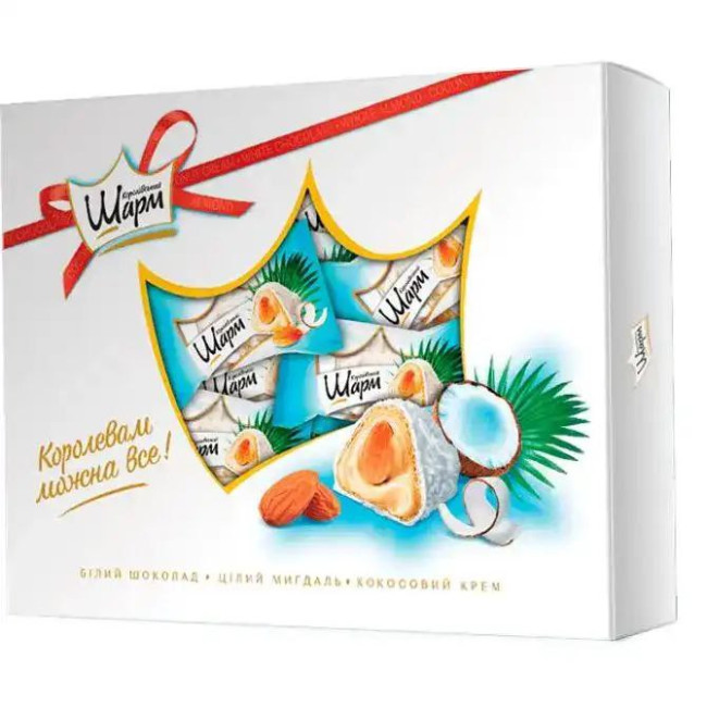 detail Bonboniéra „Royal Charm“ v poleve s kokosovou náplňou s mandľami 185g АВК