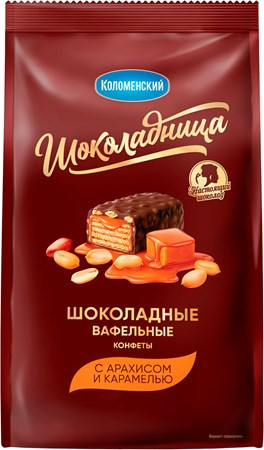 detail Čokoládové oblátkové cukríky s arašidmi a karamelom 160g Kolomenský
