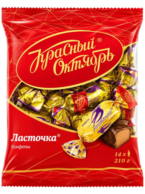 detail Cukríky v čokoládovej poleve Lastočka 210g Červený Október