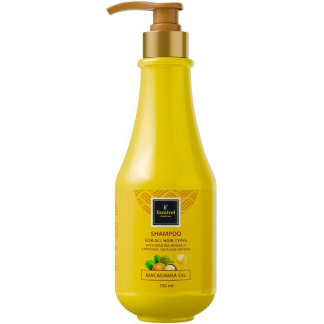 detail Šampón pre všetky typy vlasov s minerálmi z Mŕtveho mora a makadamiovým olejom 750 ml Famirel