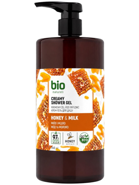 detail Sprchový krémový gél Med a mlieko 946ml BioNaturell