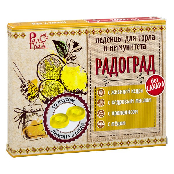 detail Bonbony na bolest v krku s citronem a medem bez cukru 6ks 19,2g Radograd