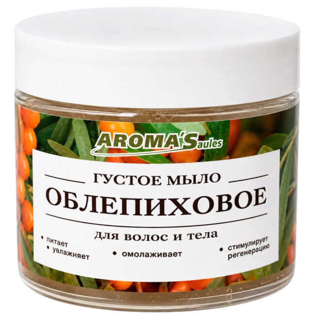 detail Husté mydlo pre vlasy a telo Rakytníkové 250ml AromaSaules