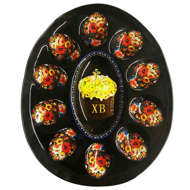 detail Sklenený podnos na 10 veľkonočných vajec Veľká noc, Žostovo 24,5 × 21 cm